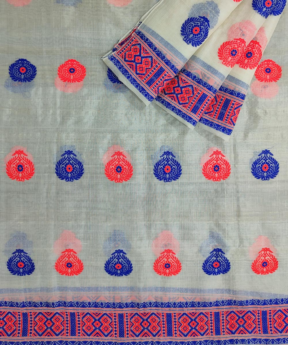 White multicolor nooni handloom assam mekhela chador