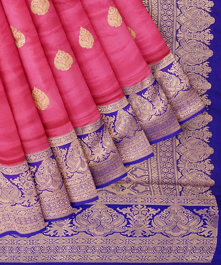 Pink and royal blue silk handloom banarasi saree
