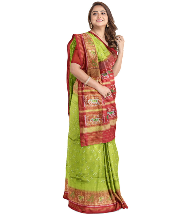 Green red handwoven bandhani patola silk saree