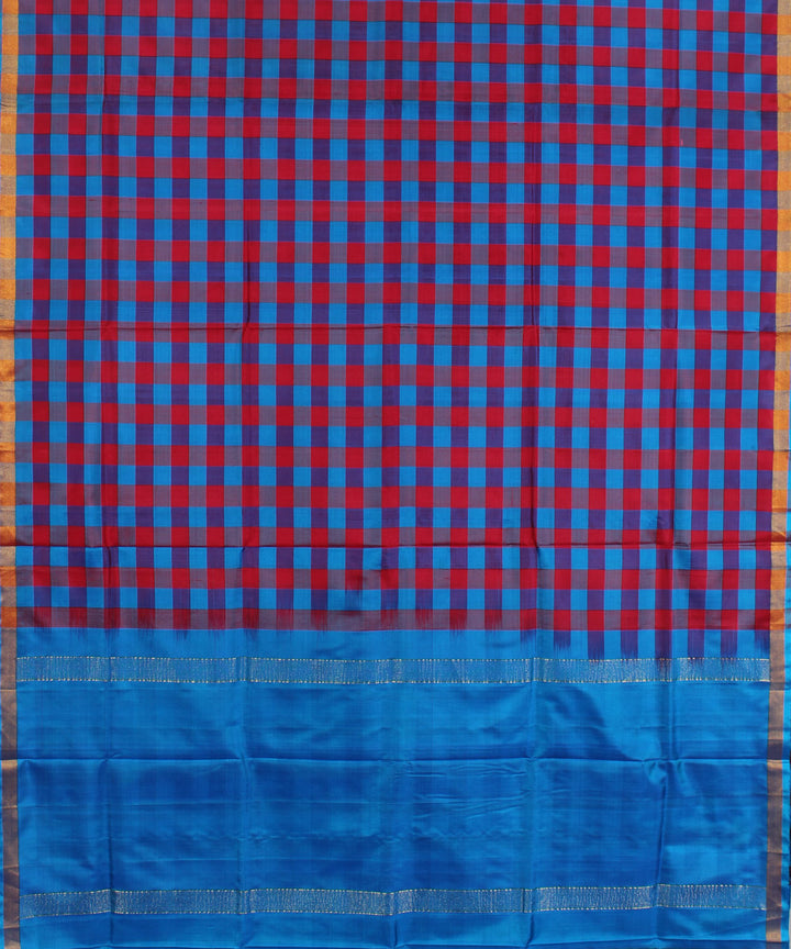 Pink and sky blue checks handwoven karnataka silk saree
