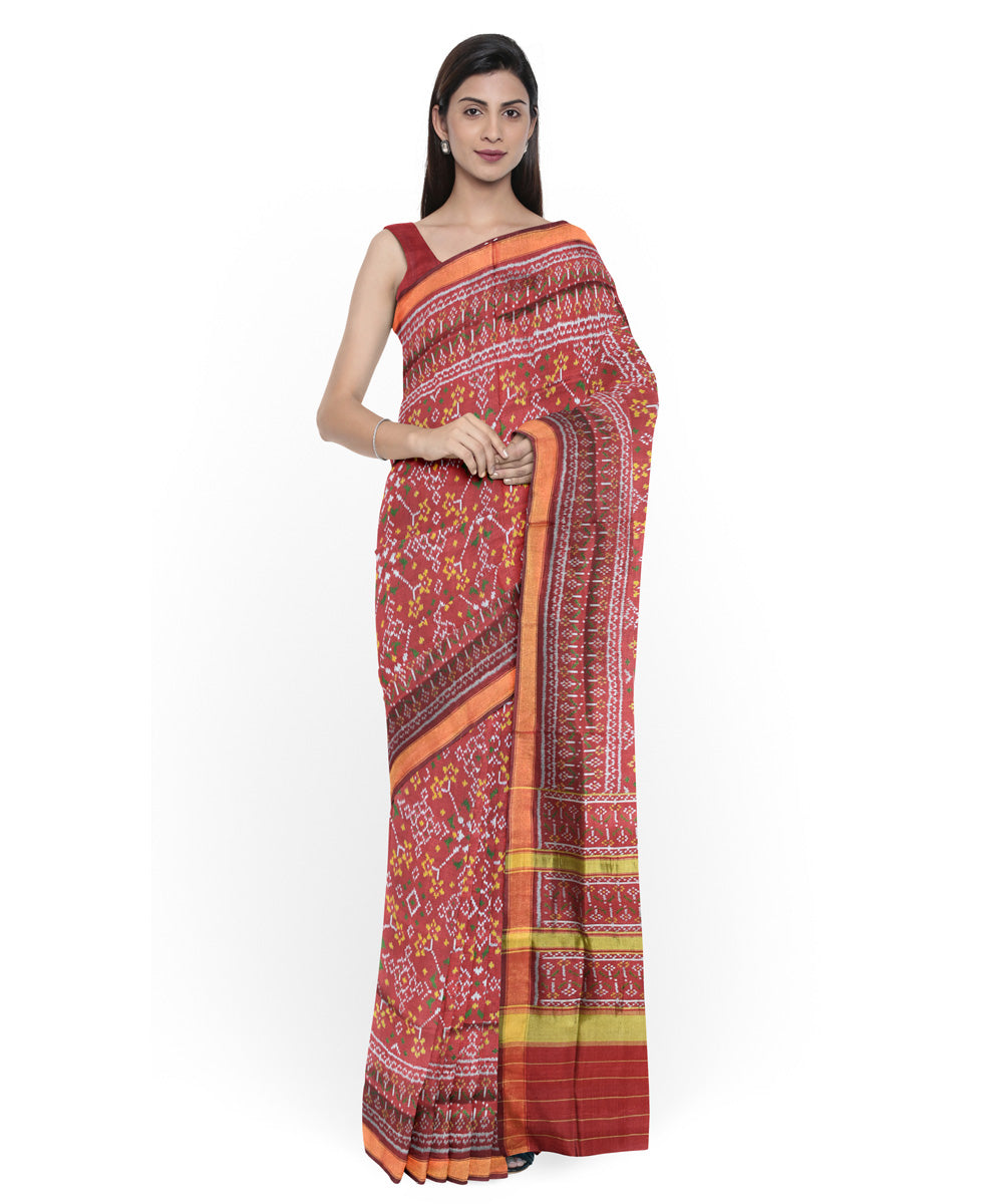 Reddish brown silk handloom patola ikat saree