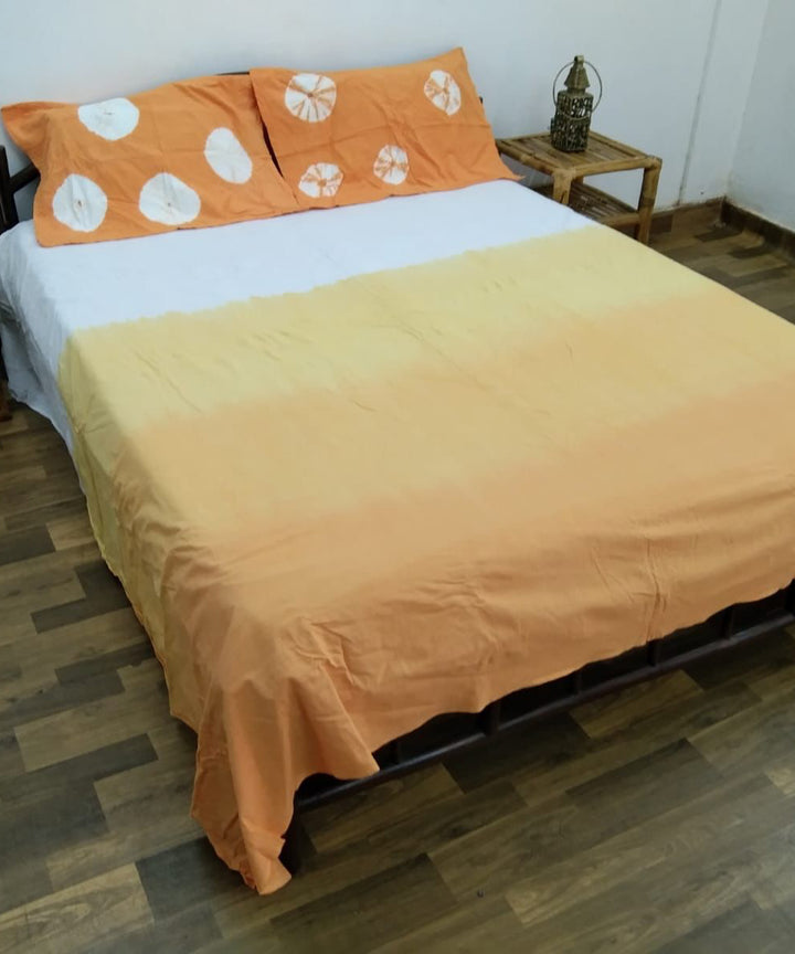 White orange handcrafted tie dye cotton double bedsheet