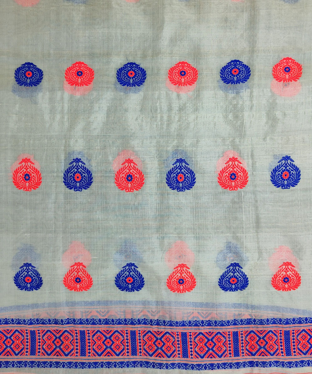 White multicolor nooni handloom assam mekhela chador