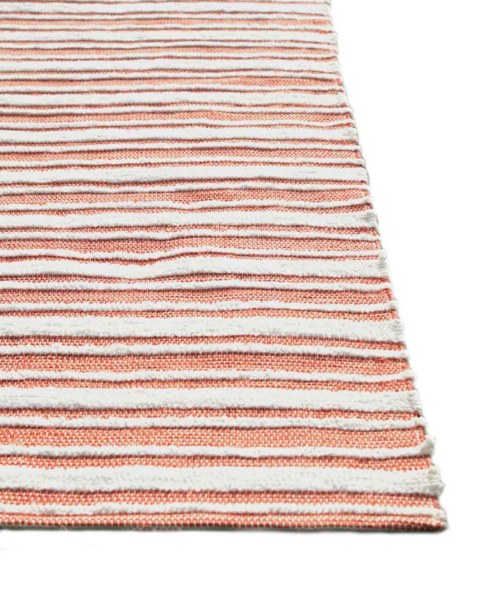 Peach handwoven stripe cotton dhurrie