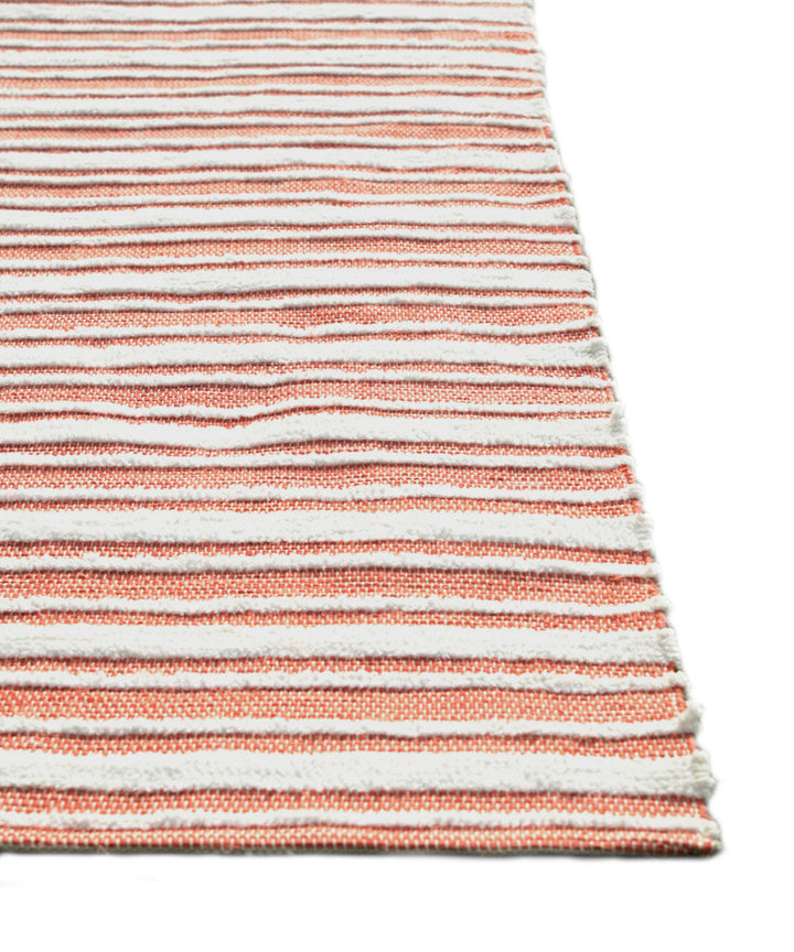 Peach handwoven stripe cotton dhurrie