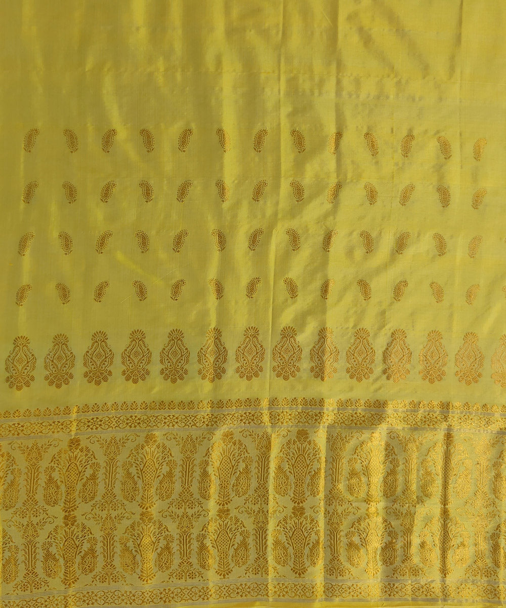 Yellow golden mulberry silk handwoven assam mekhela chador