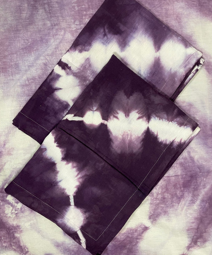 White purple tie dye cotton handwoven bedsheet