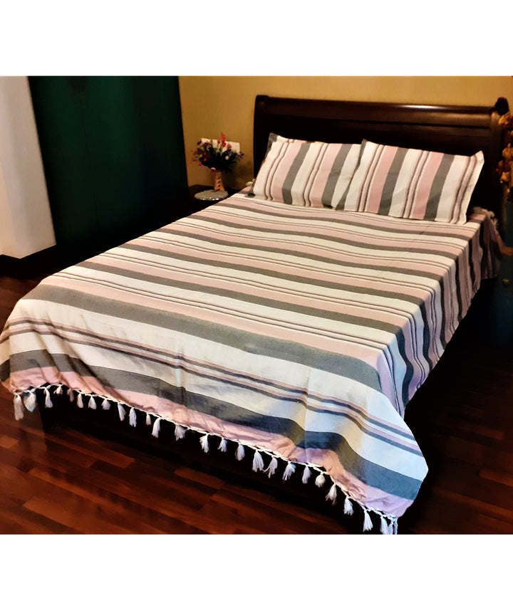Multicolour handloom cotton stripe bedsheet