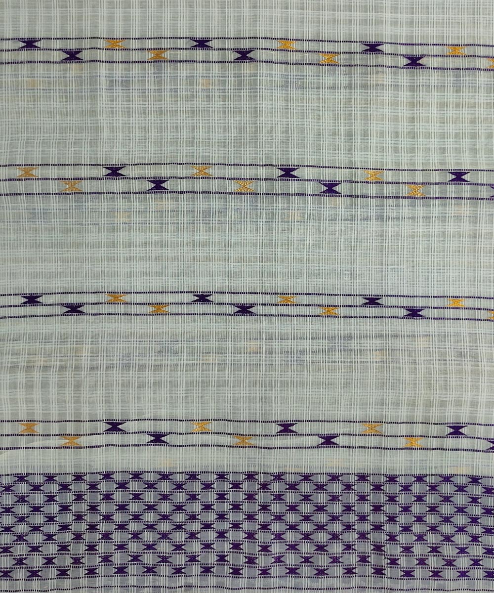 White blue silk handloom assam mekhela chador