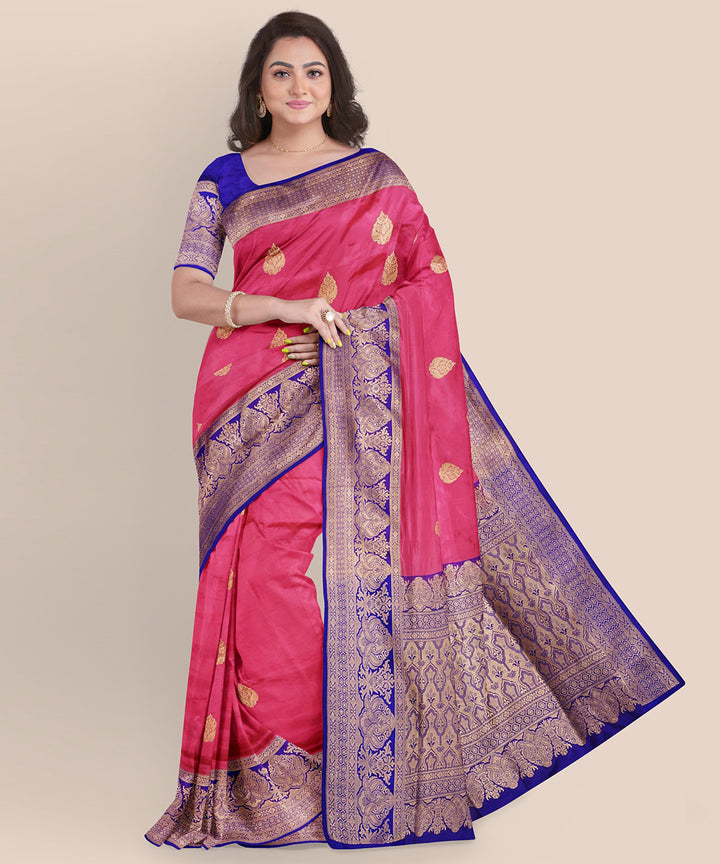 Pink and royal blue silk handloom banarasi saree