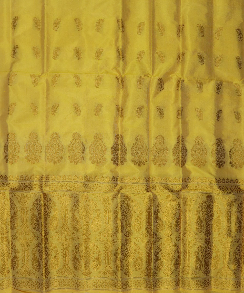 Yellow golden mulberry silk handwoven assam mekhela chador