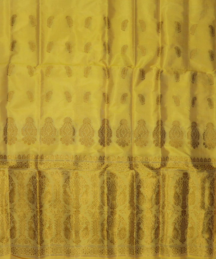 Yellow golden mulberry silk handwoven assam mekhela chador