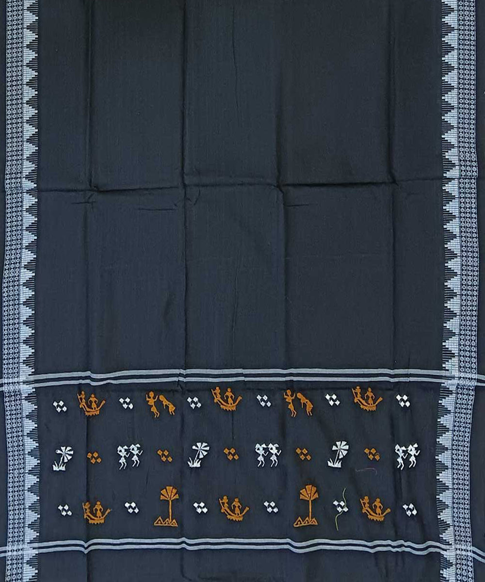 Mustard and black tribal design handwoven bomkai dress set