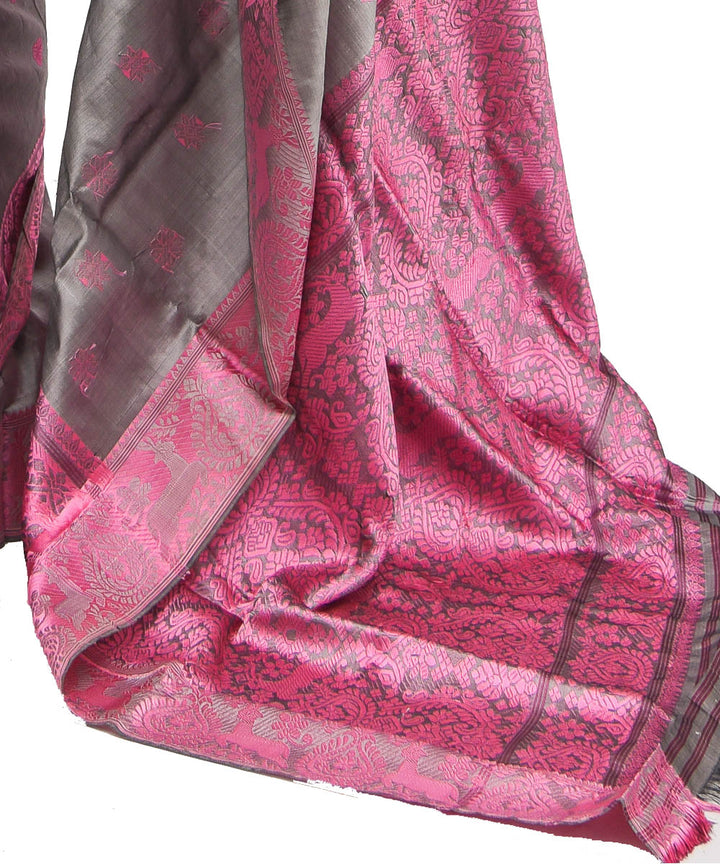 Grey pink silk handloom assam saree