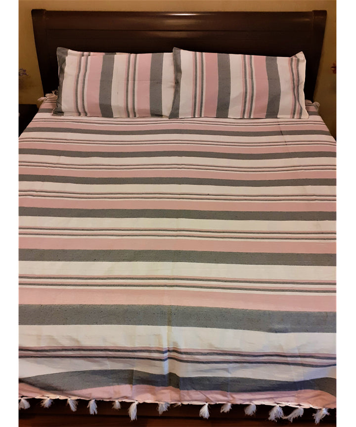 Multicolour handloom cotton stripe bedsheet