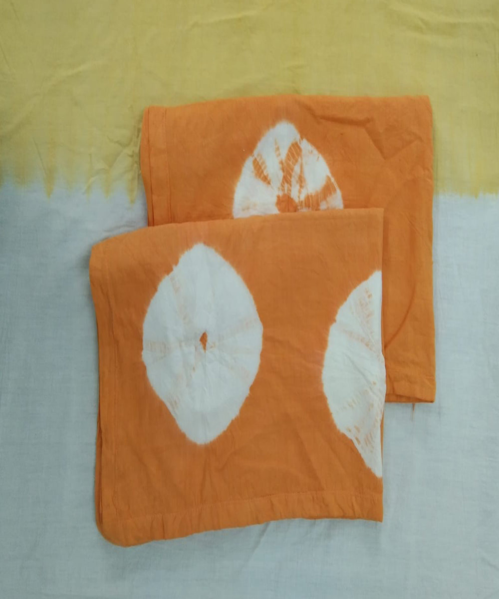 White orange handcrafted tie dye cotton double bedsheet