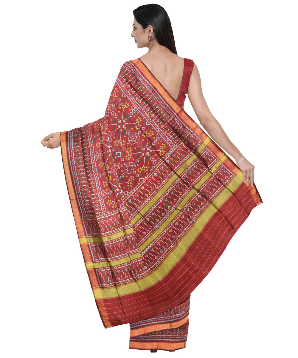 Reddish brown silk handloom patola ikat saree