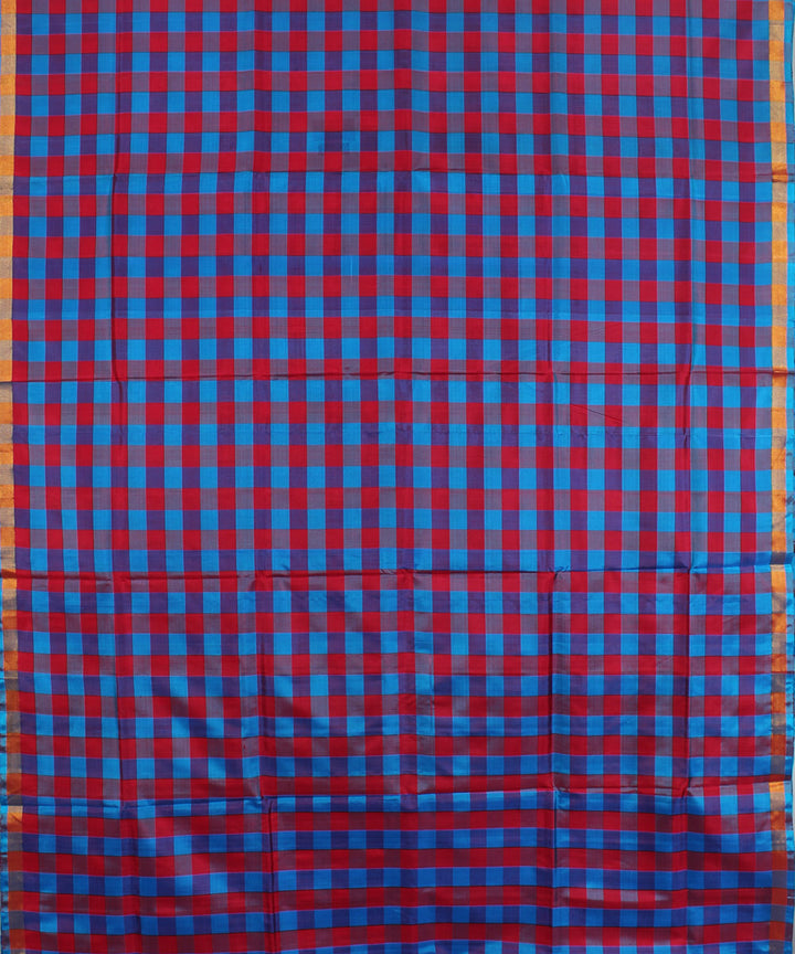 Pink and sky blue checks handwoven karnataka silk saree