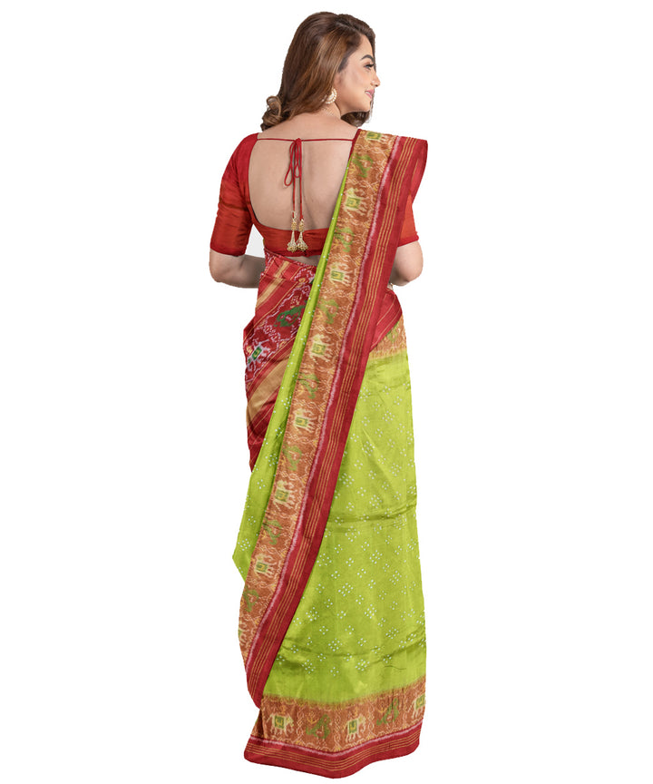 Green red handwoven bandhani patola silk saree