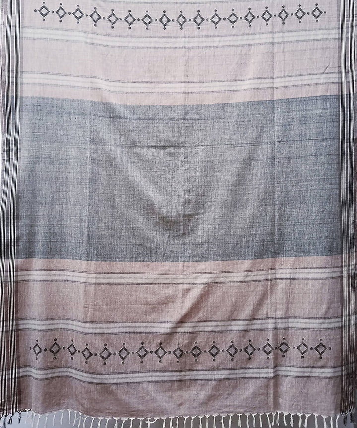 Light brown black handwoven extra weft cotton saree