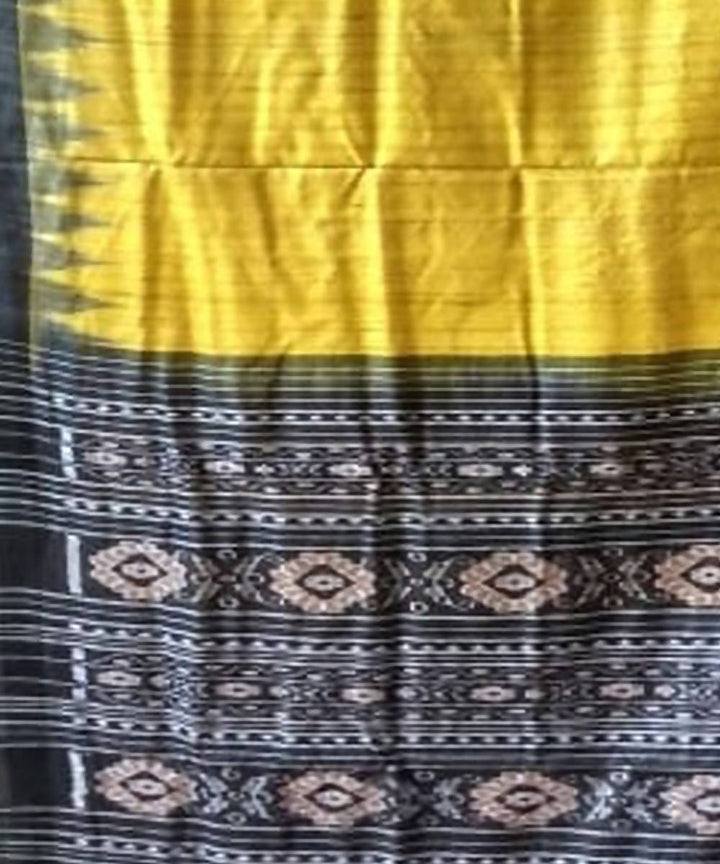 Yellow black handwoven tussar silk saree