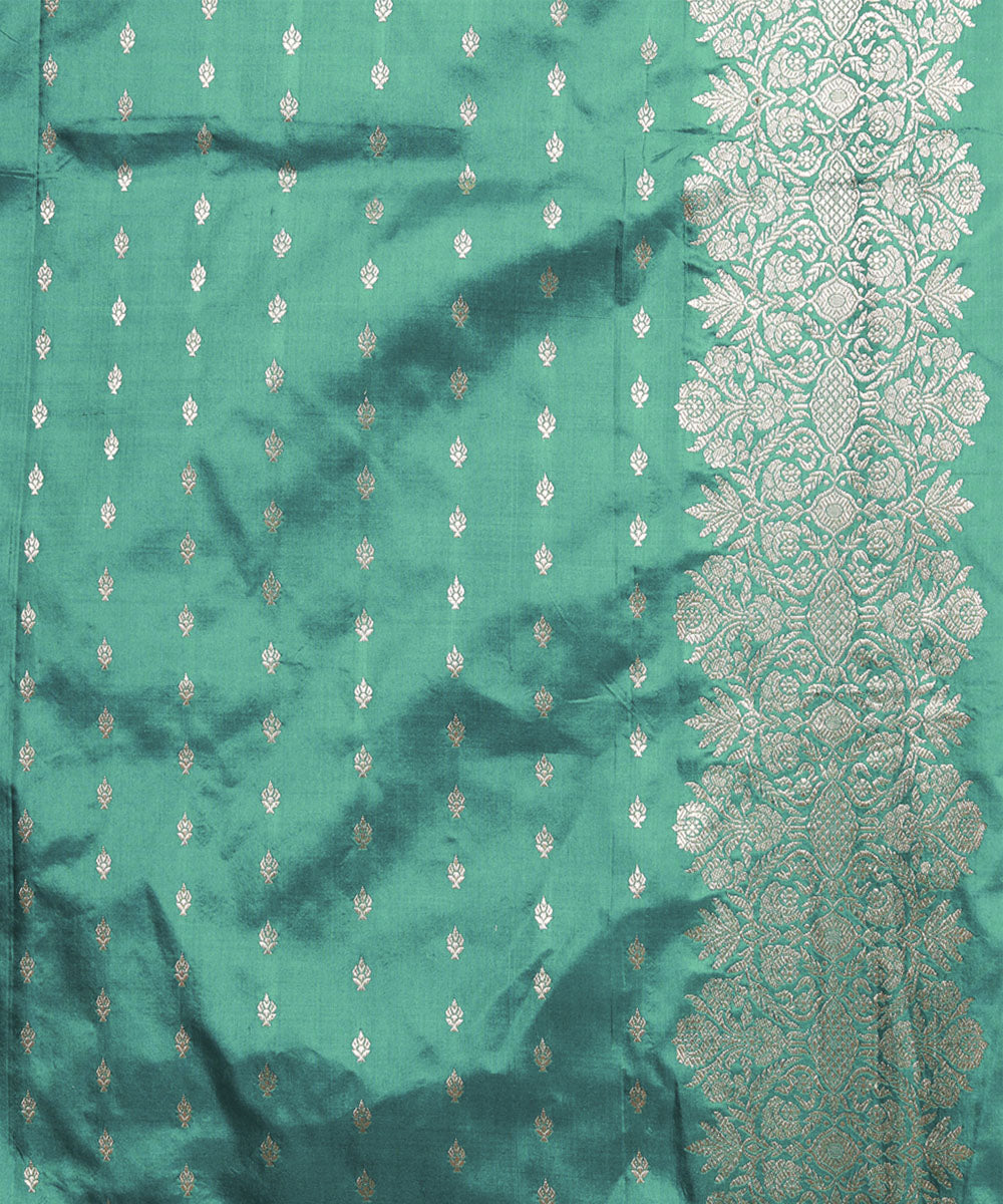 Coral and green silk handloom banarasi saree