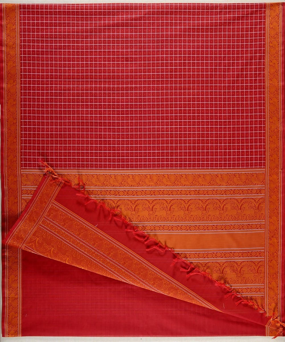 Maroon handloom kanchi cotton mayil thread work border pooja saree