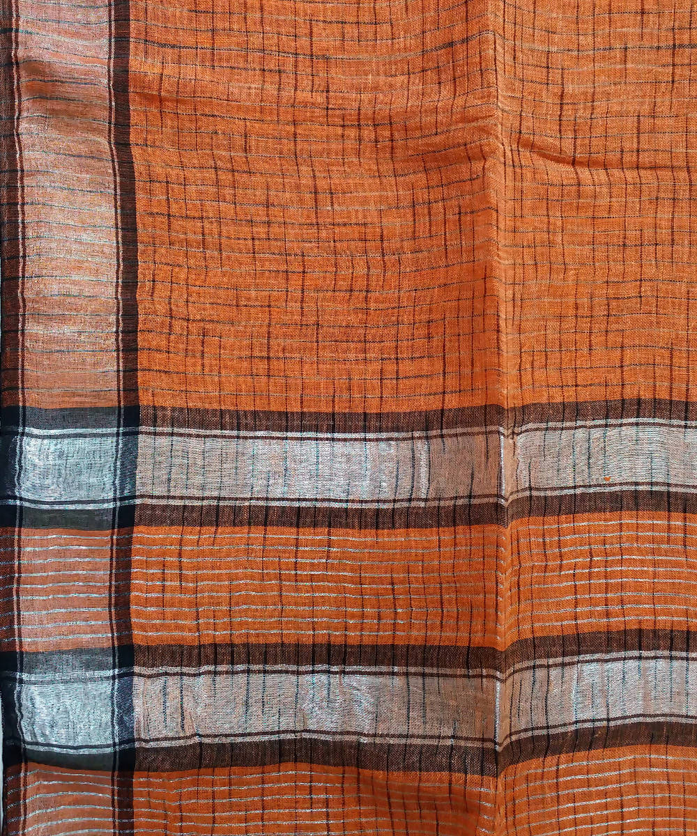 Orange Handloom Linen Bengal Saree