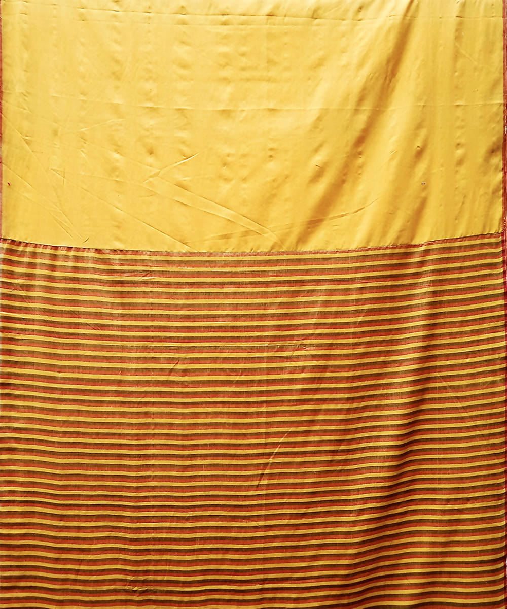 Yellow red handwoven extra weft cotton saree