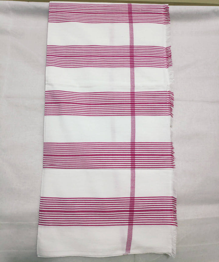 White and light pink stripes handwoven cotton towel