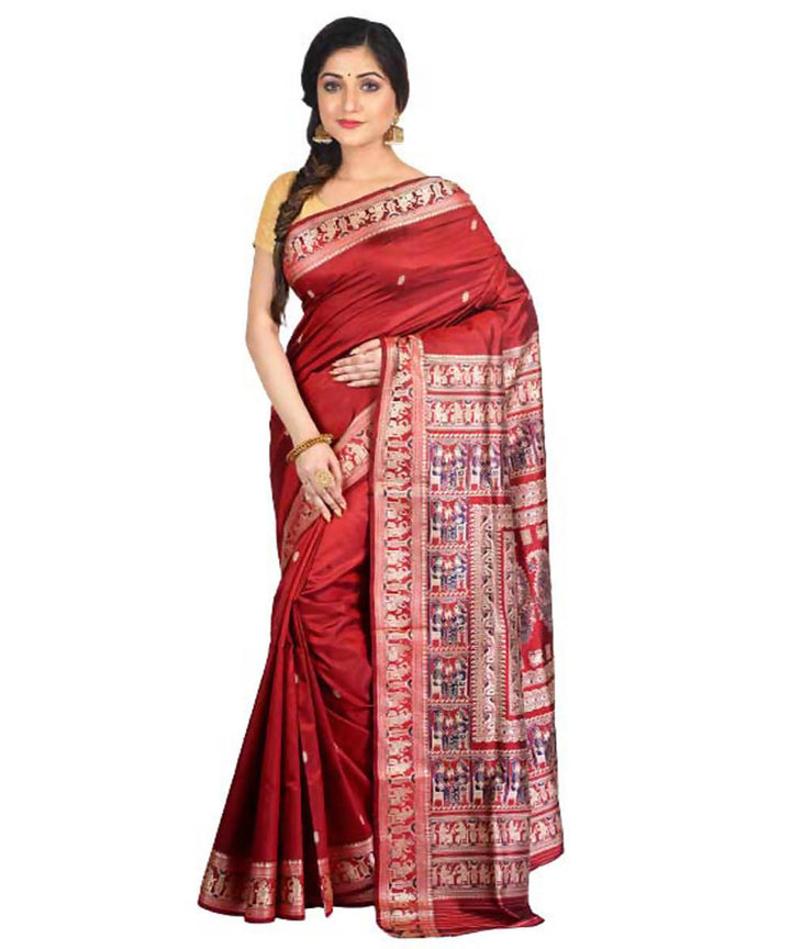 Red handwoven baluchari silk saree