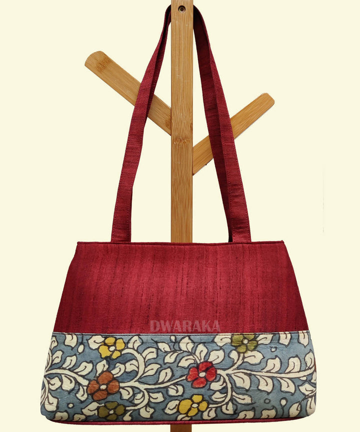 Maroon hand painted kalamkari ghicha silk handbag