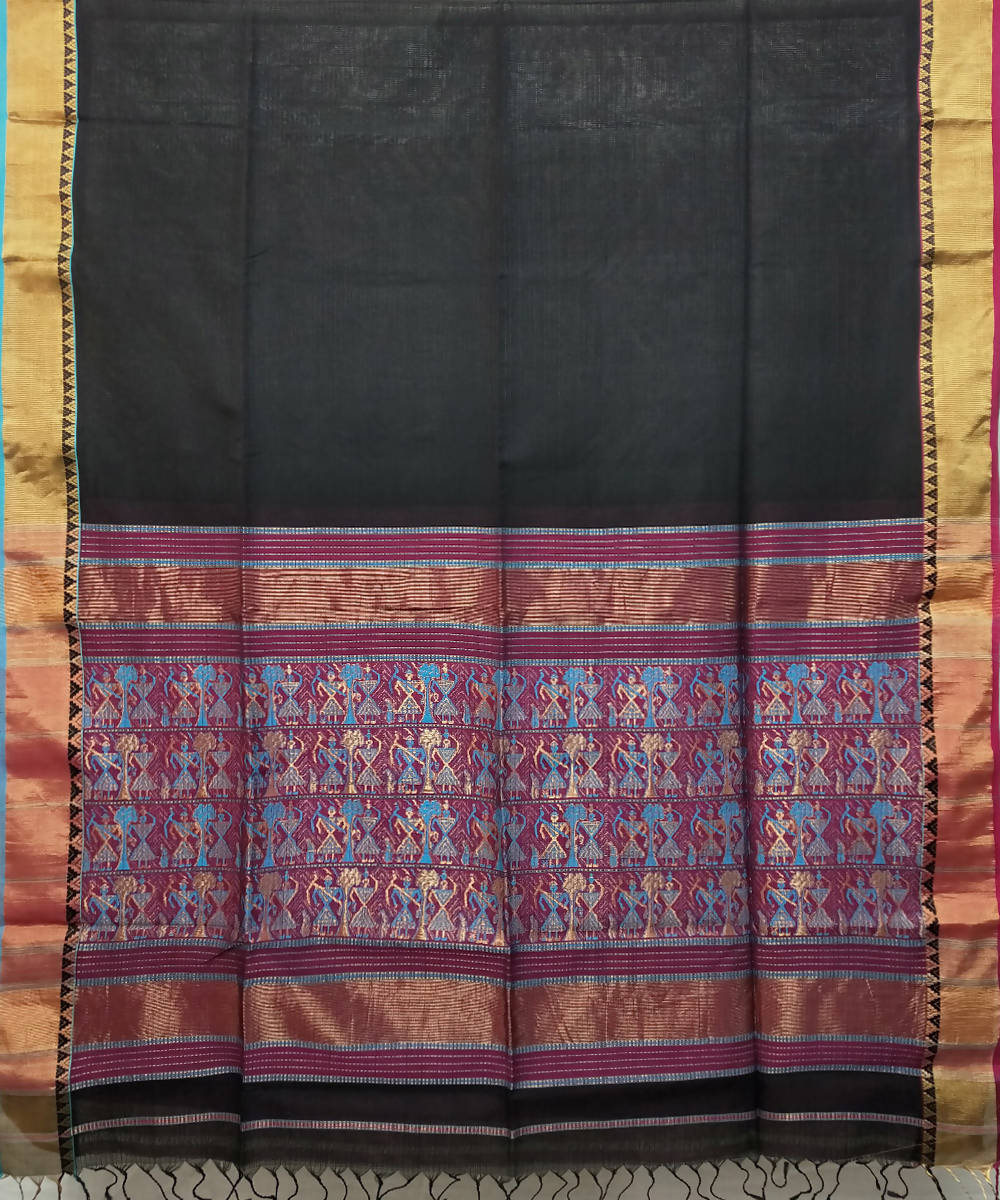 Black handwoven cotton silk maheshwari saree