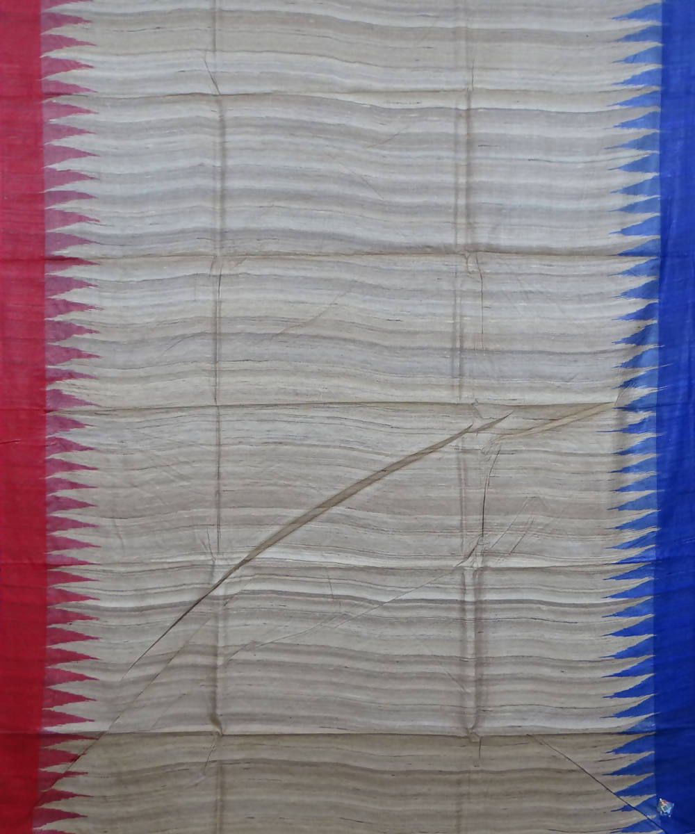 Off white navy blue handwoven tussar silk saree