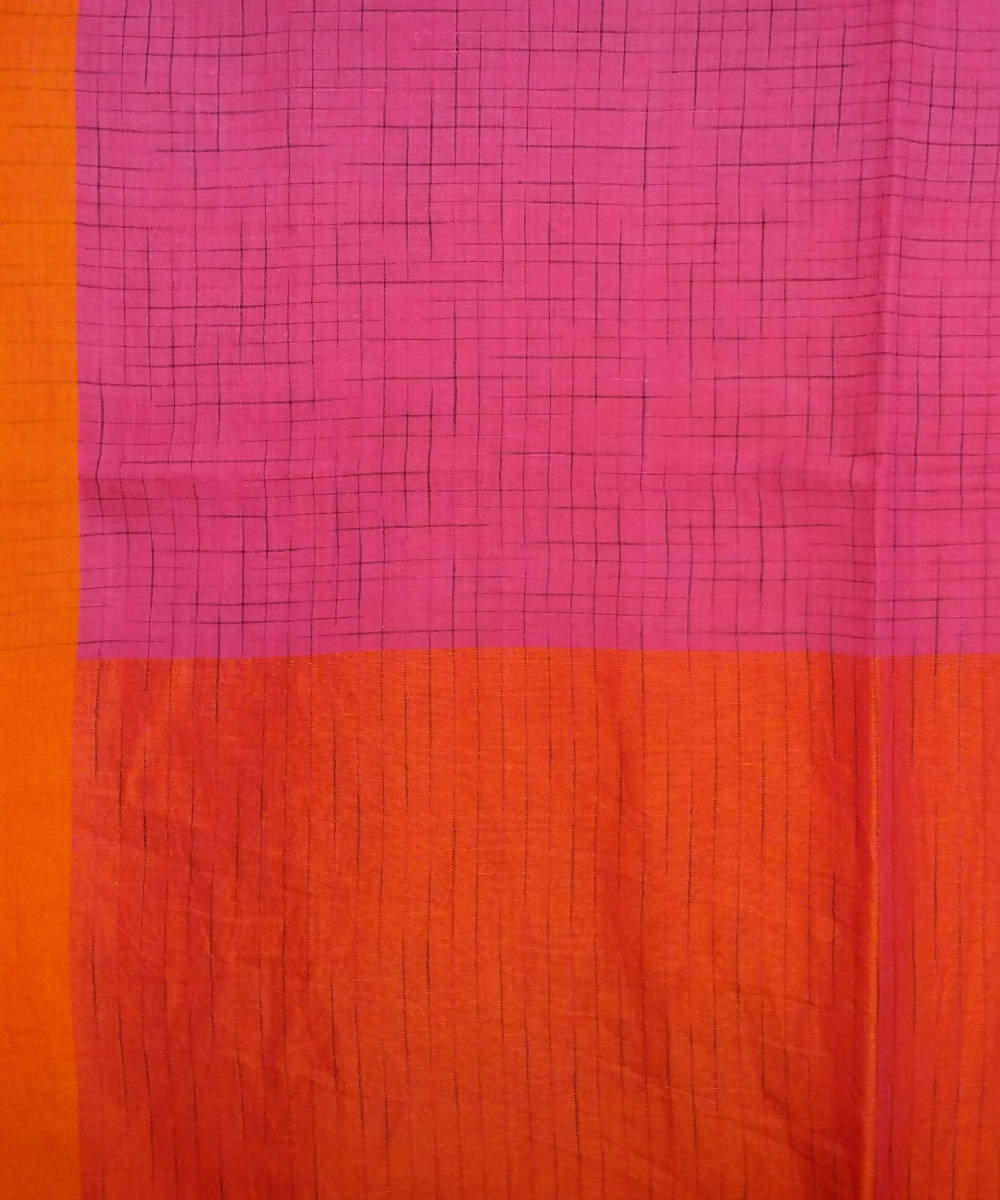 Pink Orange Handwoven Mulmul Cotton Saree