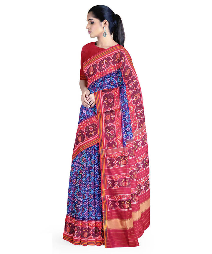 Blue red handwoven patola silk saree