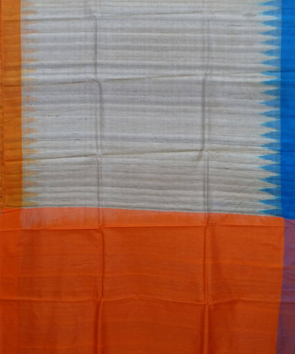 Off white light blue handwoven tussar silk saree