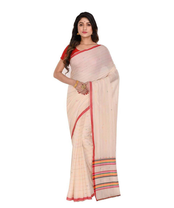 Handloom bengal off white cotton saree