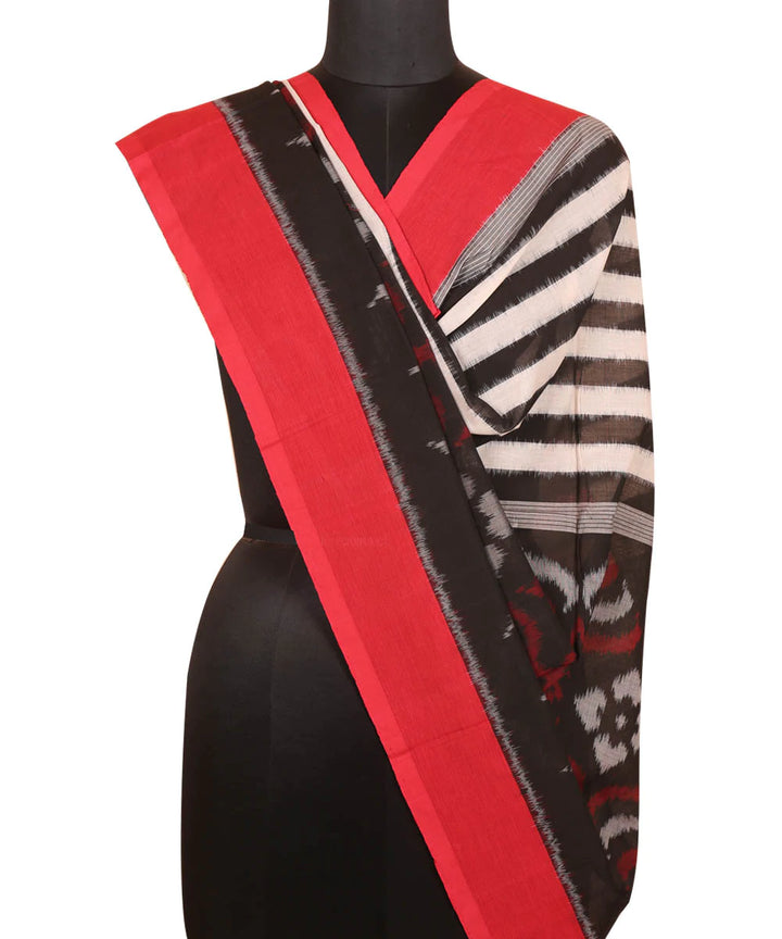 Black multicolor handwoven cotton pochampally ikat dupatta