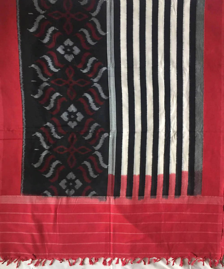 Black multicolor handwoven cotton pochampally ikat dupatta