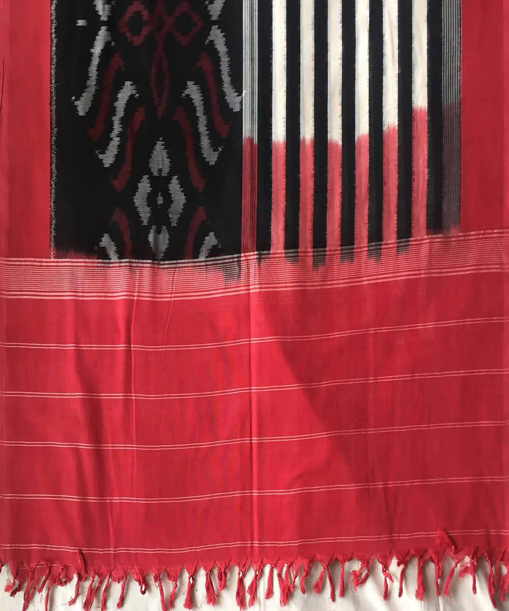 Black multicolor handwoven cotton pochampally ikat dupatta