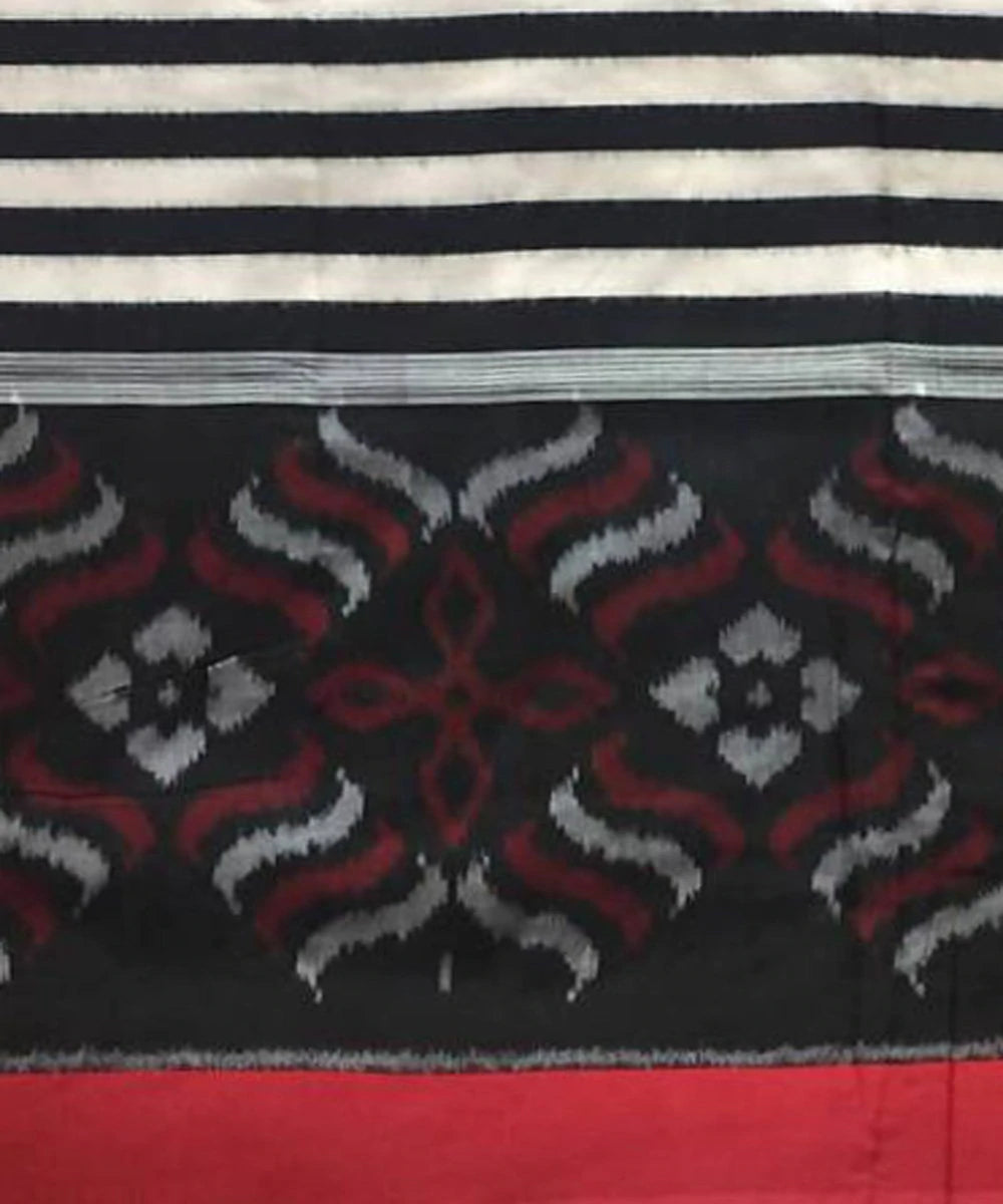 Black multicolor handwoven cotton pochampally ikat dupatta