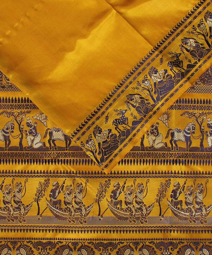 Mustard orange handwoven silk baluchari saree