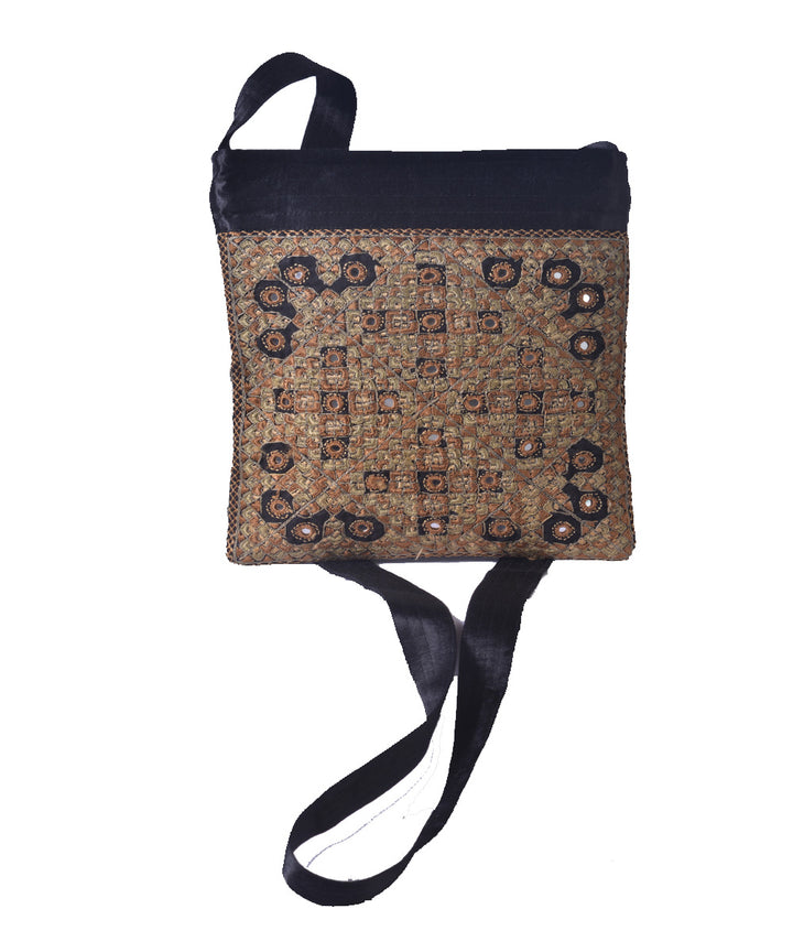 Black beige hand embroidery mashroo cross body bag
