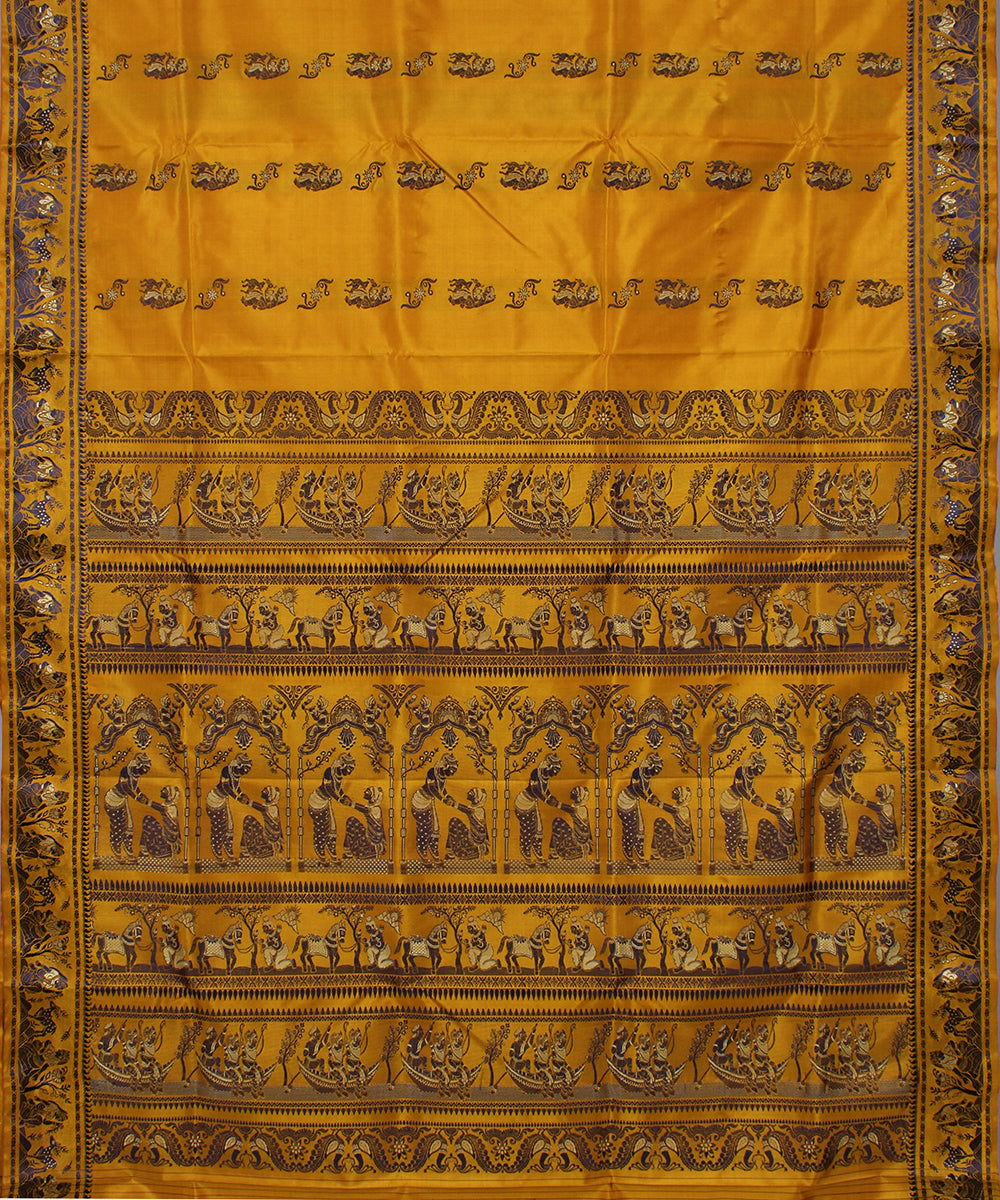 Mustard orange handwoven silk baluchari saree