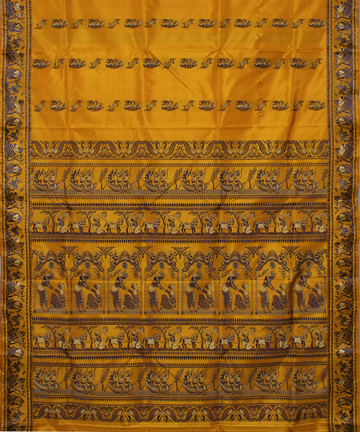 Mustard orange handwoven silk baluchari saree