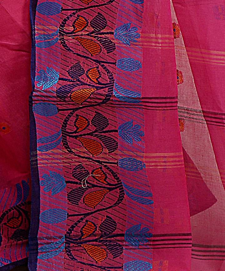 Pink purple handwoven tangail tant cotton bengal saree