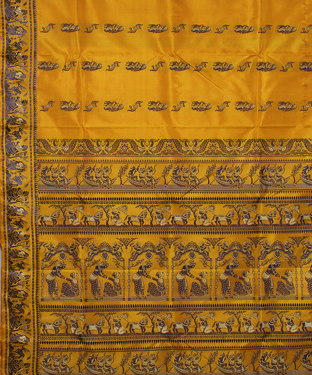Mustard orange handwoven silk baluchari saree