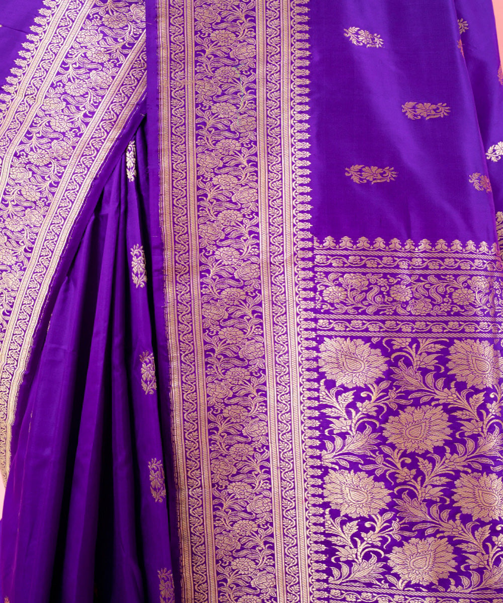 Purple handloom silk kadua booti banarasi saree