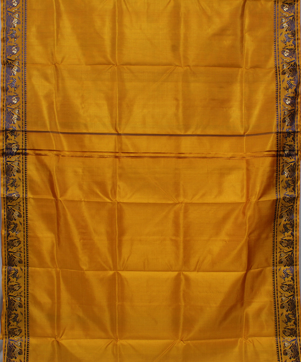 Mustard orange handwoven silk baluchari saree